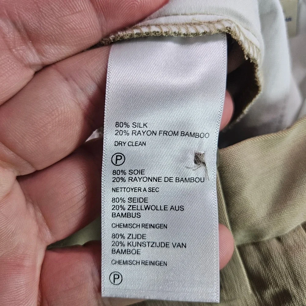 Tommy Bahama Mens 36x30 Silk Bamboo Pleated Pants Khaki Tan Herringbone Dress